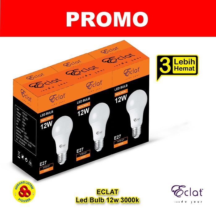 Eclat Lampu LED 12W Kuning Paket PROMO Lebih Hemat 3 Bulb 12 Watt WW