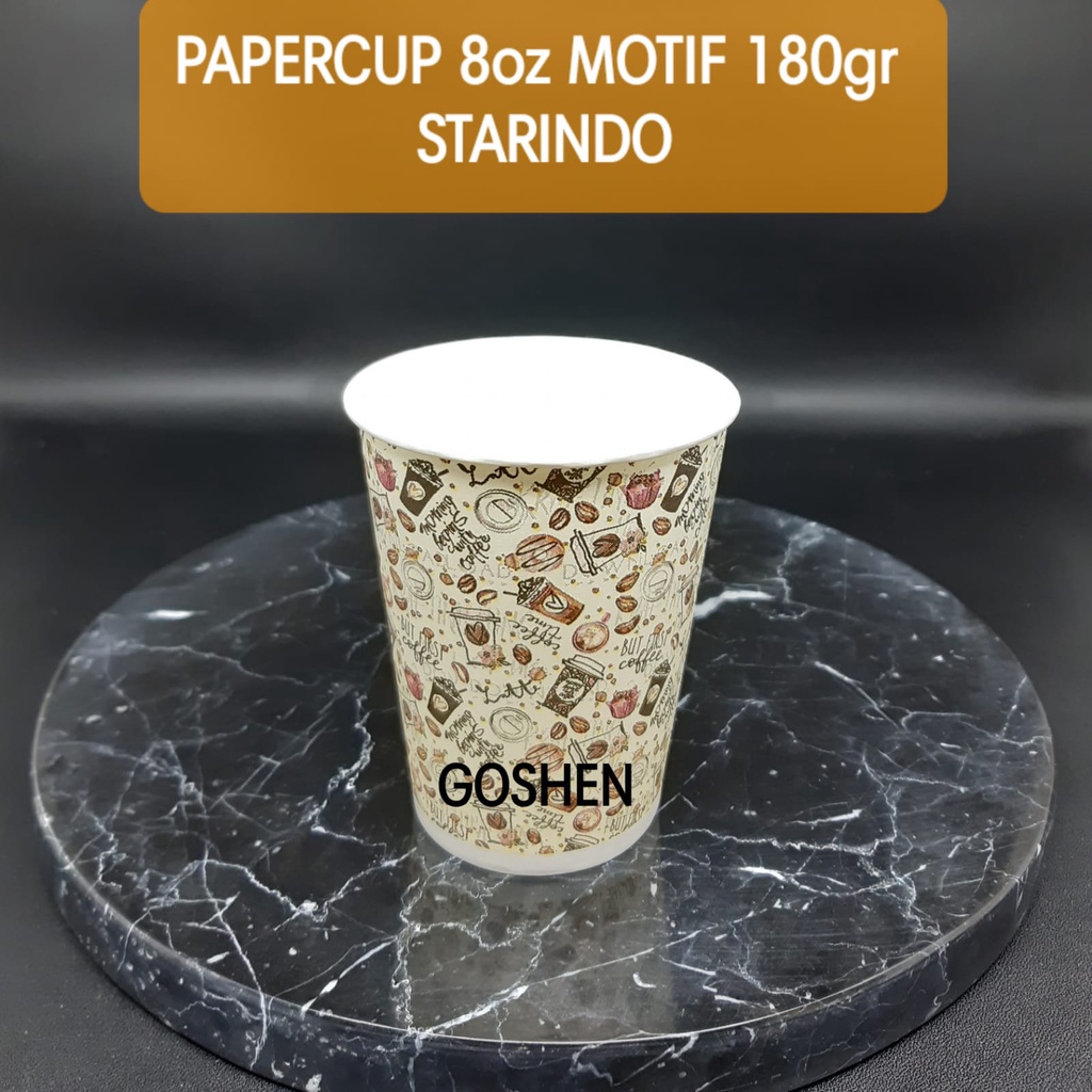Paper Cup 180gr STARINDO (Motif/Polos) (1 pack = 50 pcs)