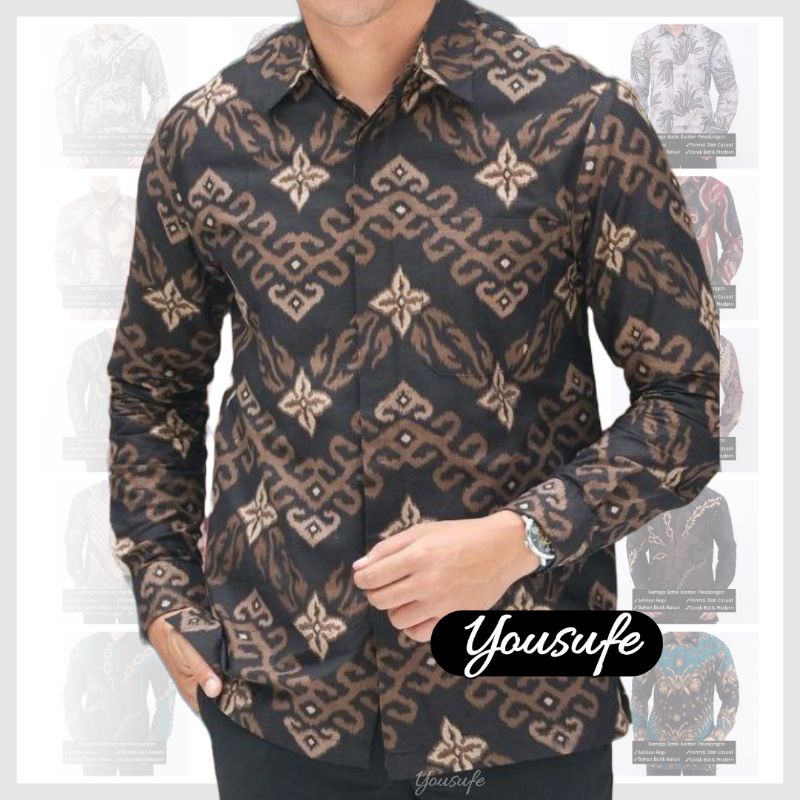 Batik Pria Lengan Panjang Kemeja Songket Hitam Etnic Modern Hitam Halus Katun Seragam Nikah Hajatan Murah Shopee Cod ZZH02