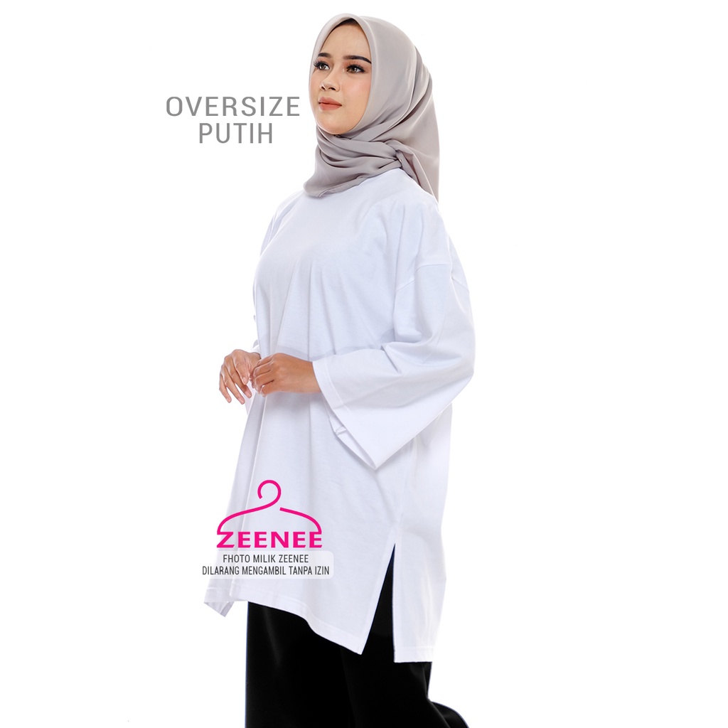 OVERSIZE WANITA HIJAB KAOS JUMBO KATUN TEBAL ZEENEE PUTIH