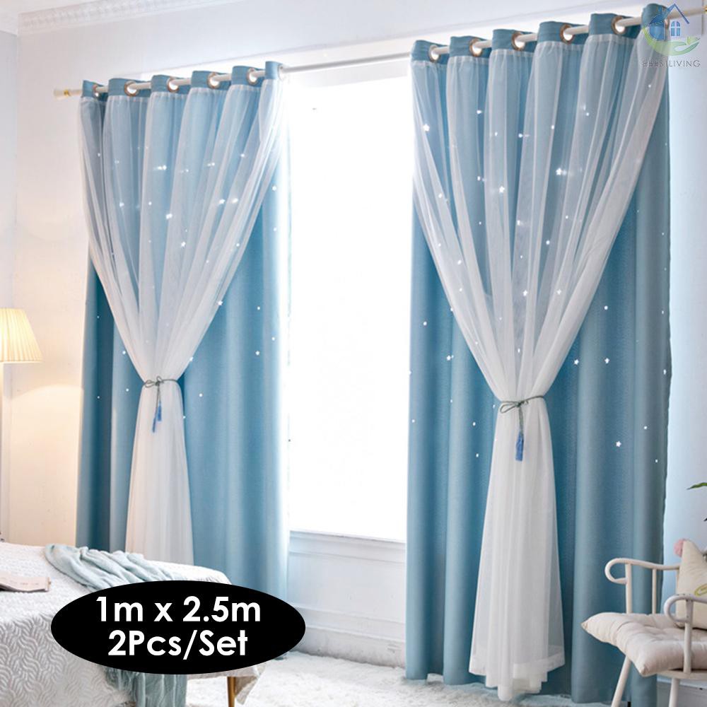 Ebl 2pcs Window Curtain Hollowed Out Stars Shading Curtain Drape Purdah For Home Living Room Bedroom Shopee Indonesia