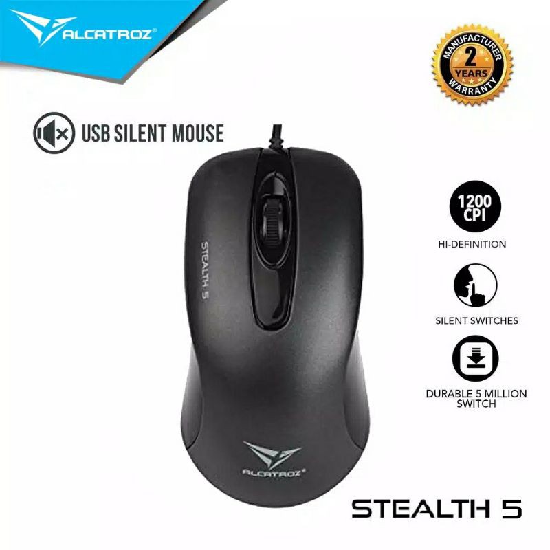 Alcatroz Silent Mouse Wired Stealth 5 Silent Optical Mouse
