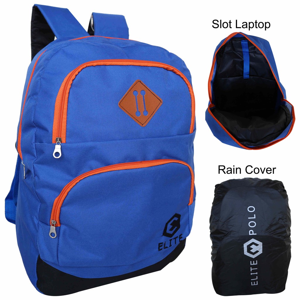 Tas Ransel Pria Distro Elite Biru Keren Sekolah Backpack Cowok SMP SMA Kuliah Les Travelling Camping Free Raincover + Slot Laptop Bahan Awet Tebal Harga Terlaris Termurah Terjangkau Berkualitas