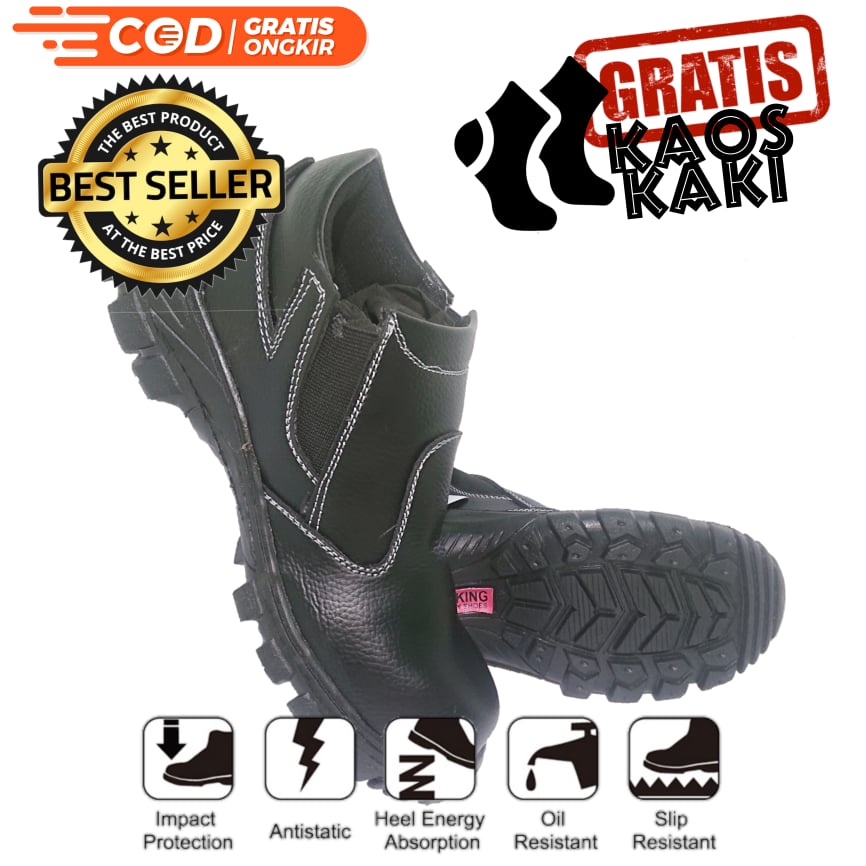 SEPATU SAFETY SEPTI KING KICKERS GREGOR CATERPILLAR KULIT PU SINTETIS ASLI UJUNG BESI BENGKEL KONTRAKTOR TAMBANG PABRIK MURAH BONUS KAOS KAKI