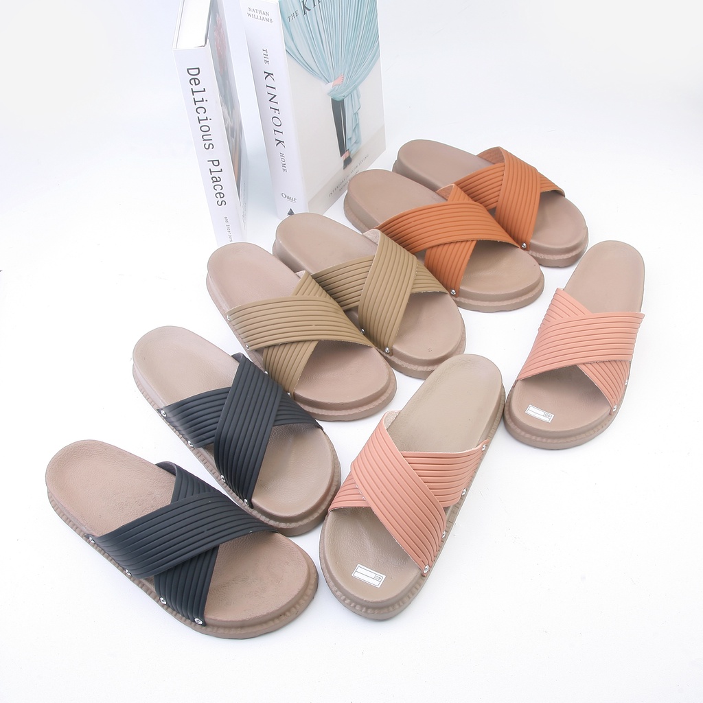 SANDAL WANITA PLATFORM SILANG GARIS SLOP KOKOP