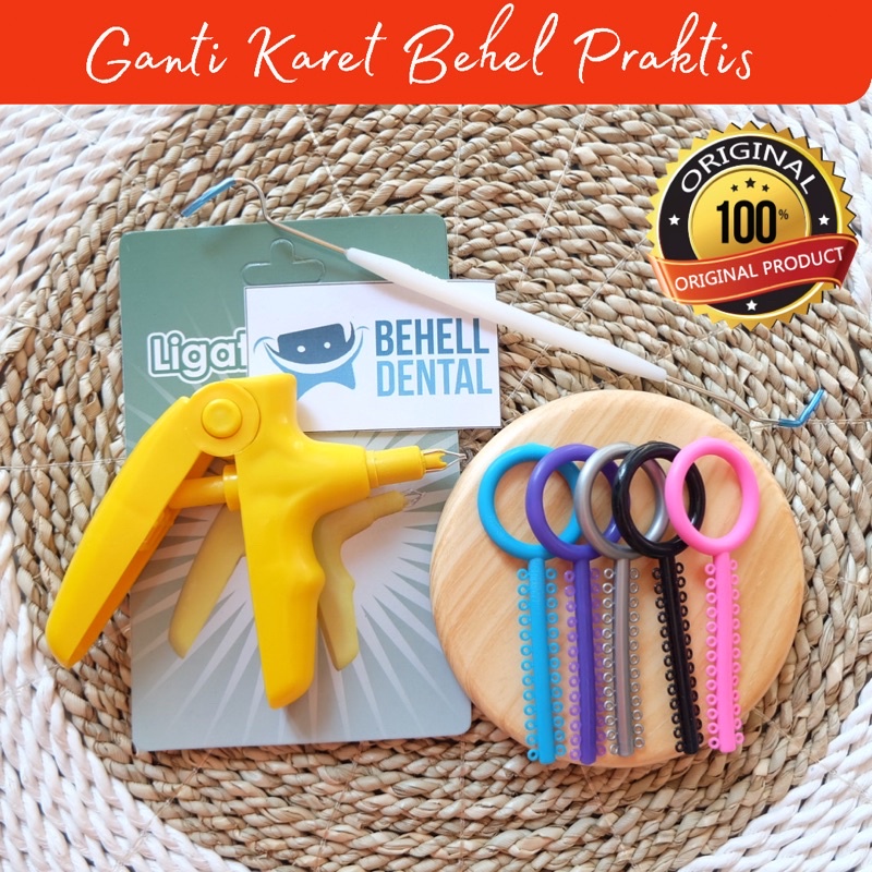 BEHELLDENTAL - PAKET ALAT GANTI KARET BEHEL AO PRAKTIS - Gun Shooter Karet Motif Power O Ring Bulat AO 5Pics Dan Sonde Plastik Untuk Pasang Karet Kawat Gigi Di Bracket - Ortho Braces Original