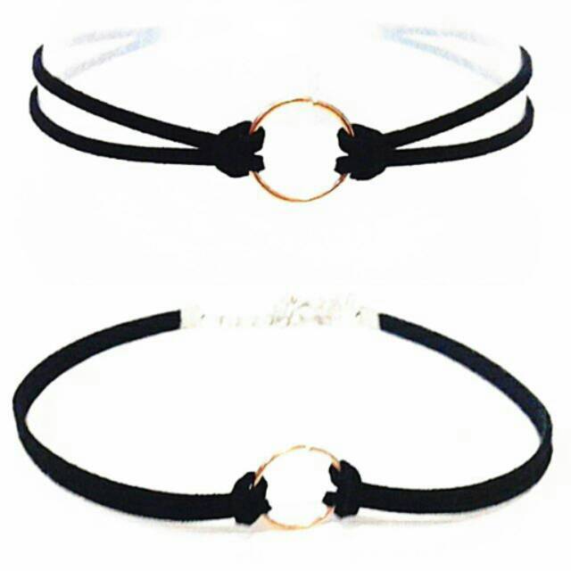 Golden O-Ring Black Suede Choker Necklace | Kalung Handmade Premium Collection