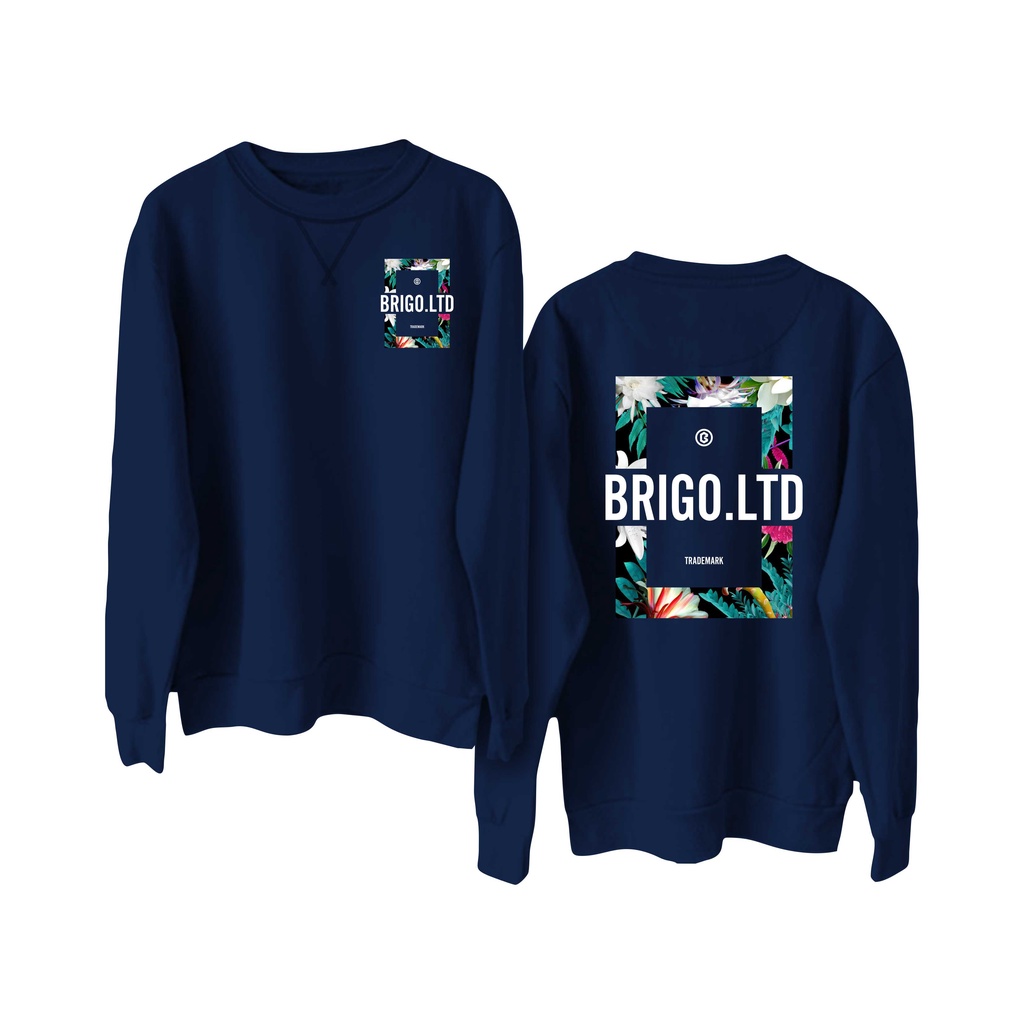 BRIGO Basic Sweatshirt  flower II Sweater Crewneck BRIGO flower Sablon DTF Fleece Cotton M-XXL (Pria &amp; Wanita) Free stiker&amp;Gantungan Kunci