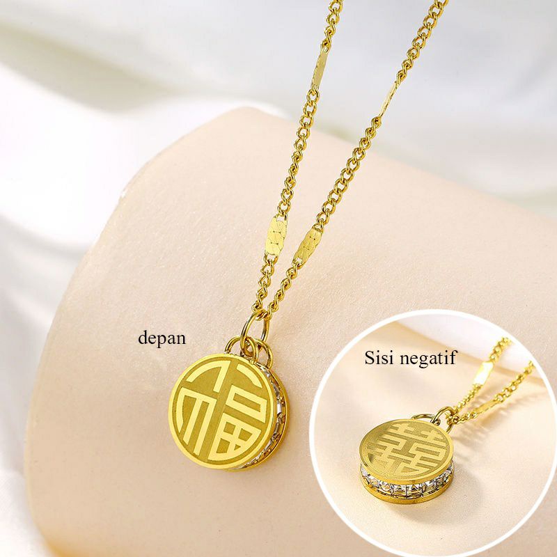 FF KALUNG TITANIUM ANTI KARAT WANITA 18K Emas Liontin Korea Choker Necklace Bulat Berlian Perhiasan Aksesoris PAI029