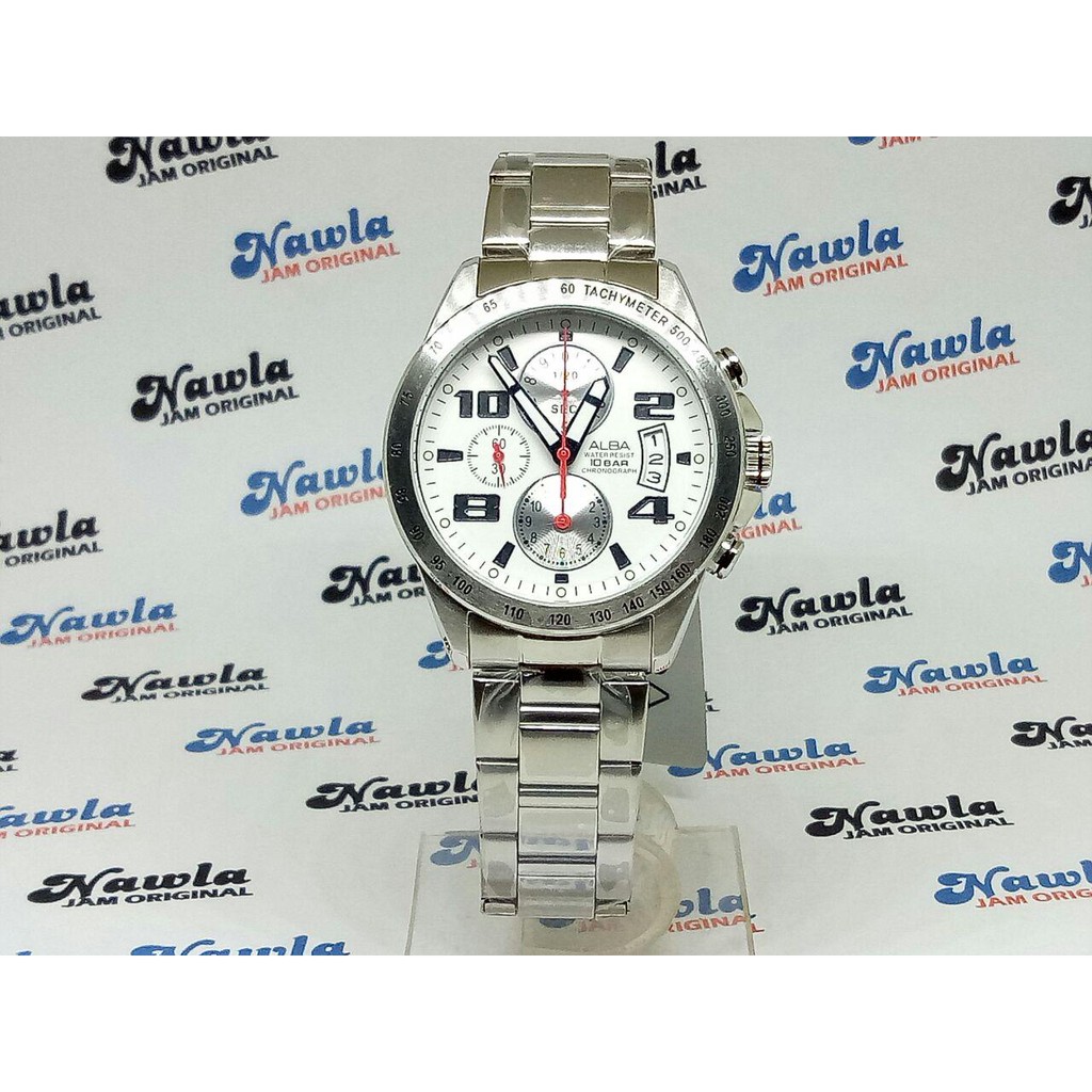 Alba Quartz AF8N05X1 Chronograph White Dial - Jam Tangan Pria AF8N05