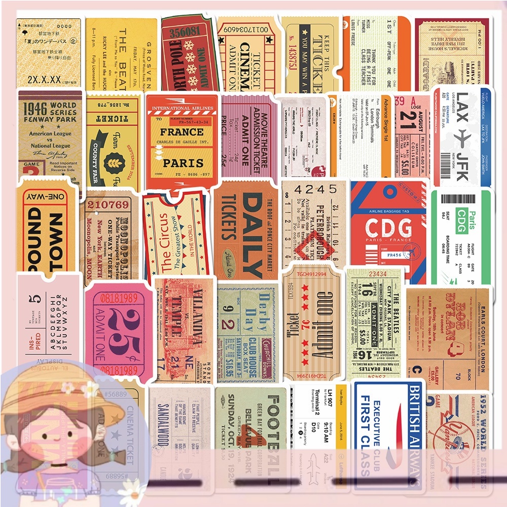 

(HNR)50pcs retro old ticket stubs art stickers decorative hand account stickers box computer waterproof stickers