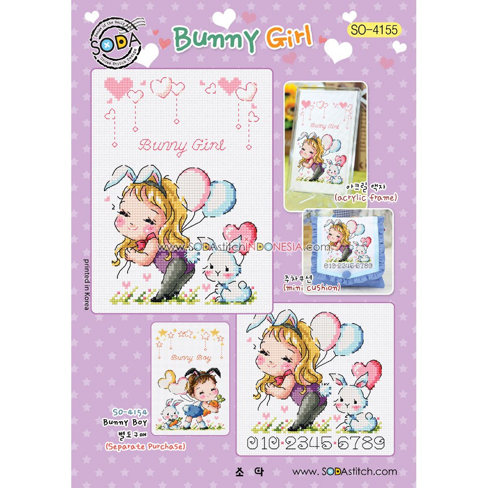 Paket DIY Craft Sulam Kristik Strimin Cross Stitch Sodastitch SO-4155 - Bunny Girl Kelinci