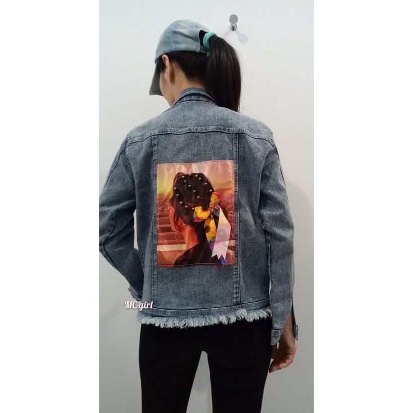 MC girl - Jaket Jeans Snow Blue Gambar Belakang Wanita / Jacket Denim Snowblue Sequin Gambar Pita 3D Cewek