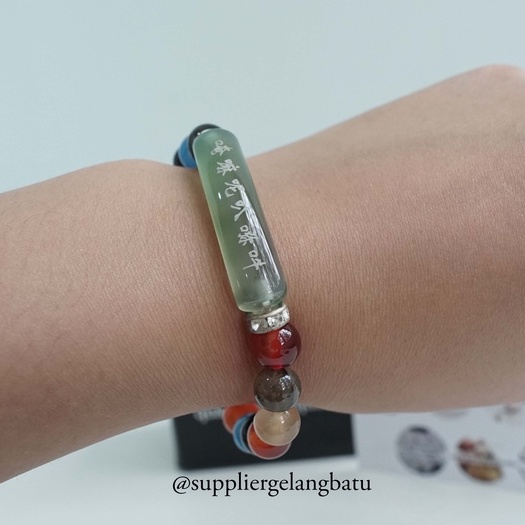 gelang batu chinese giok hijau natural tibet hoki om mani padme hum