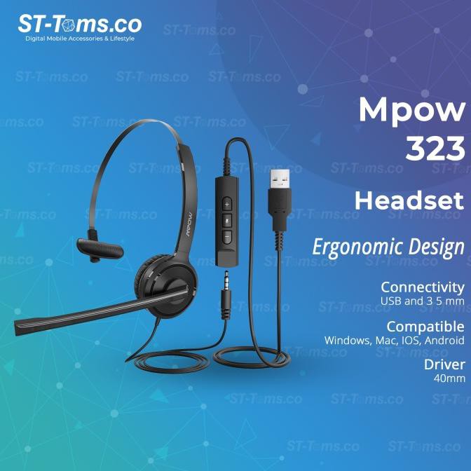 Murah | Laris | Mpow 323 Wired Business Headset Mono Headphone