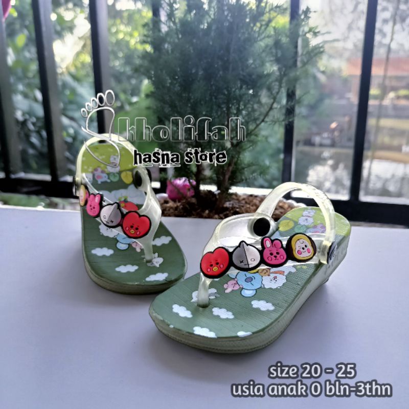 SANDAL ANAK PEREMPUAN JEPIT TALI BELAKANG KARAKTER BT21 BTS IMUT LUCU 20-25 393e