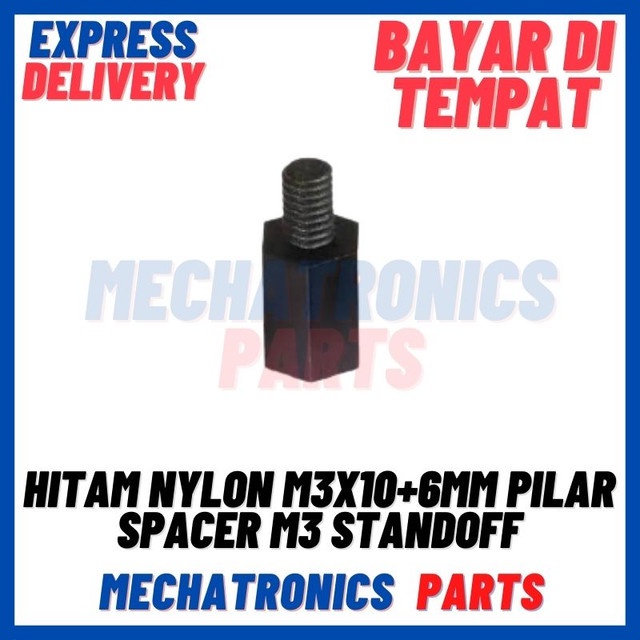[DEV-9491] HITAM NYLON M3X10+6MM PILAR SPACER M3 STANDOFF M3 10+6MM NILON