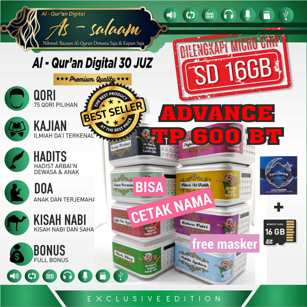 (BISA REQUEST NAMA.) SPEAKER ALQURAN ADVANCE TP600 16GB BLUETOOTH/UST.SOMAD-1