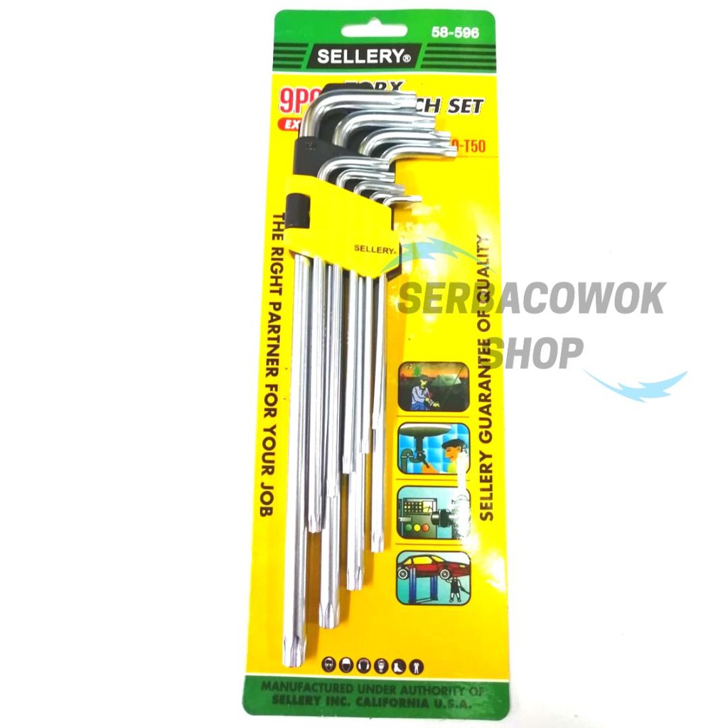 Promo Kunci L 9 Pcs Kunci Bintang Extra Long Torch Wrench Set T10 - T50 Sellery Termurah Berkualitas