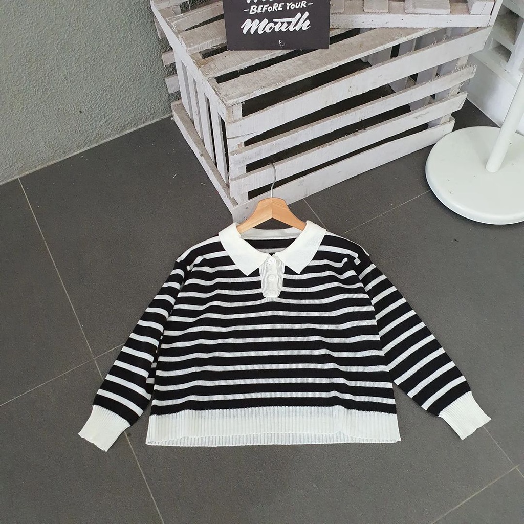 Outher Wanita Sweater Rajut Dhabie Stripe Korean Style Terbaru