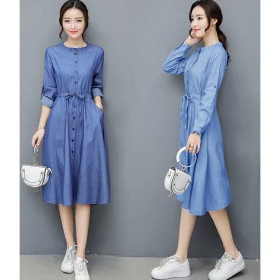 Dress wanita denim biru - Biru