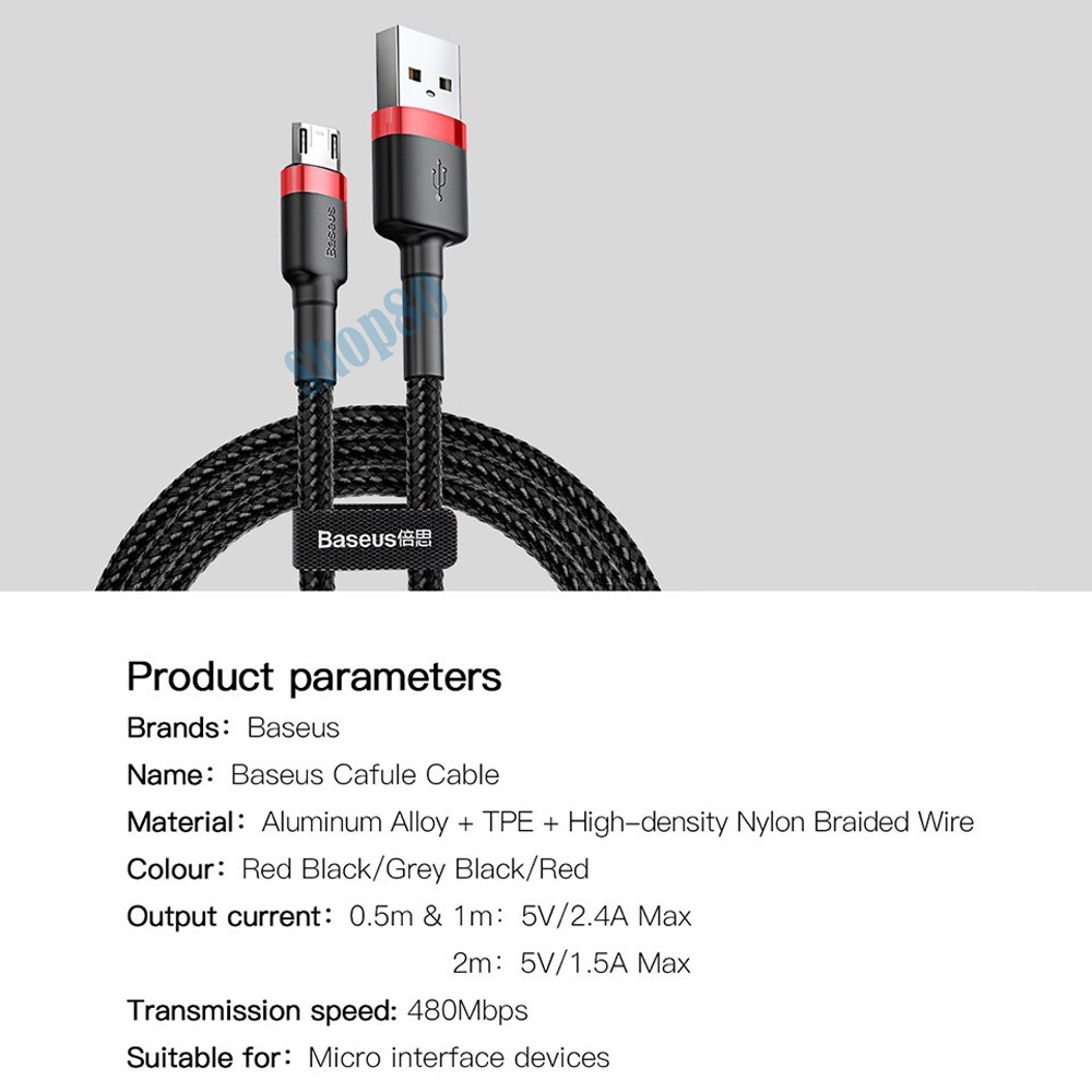 Baseus USB to Micro Cable Fast Charging Kabel Data Charger Quick Charge Cafule 1m 2.4A / 2m 1.5A