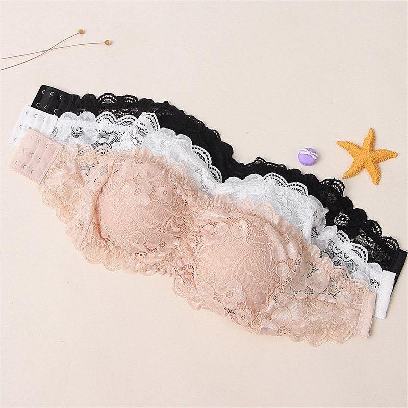 Crop Top Bra Renda Kemben Bandeau Sexy Model Tanpa Tali Dengan Busa CRT