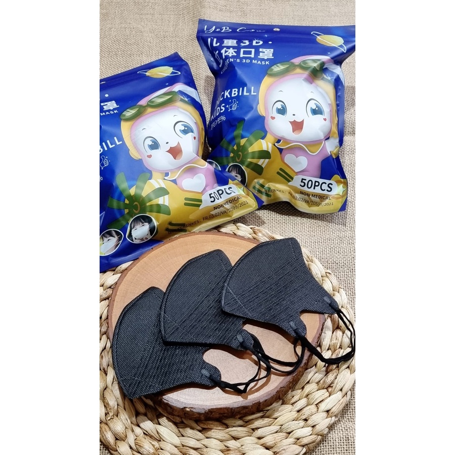 Y&B Masker Duckbill Anak 3 Ply Polos Earloop Usia anak 3-9 Tahun 1 Pax Isi 50 Pcs YB Facemask