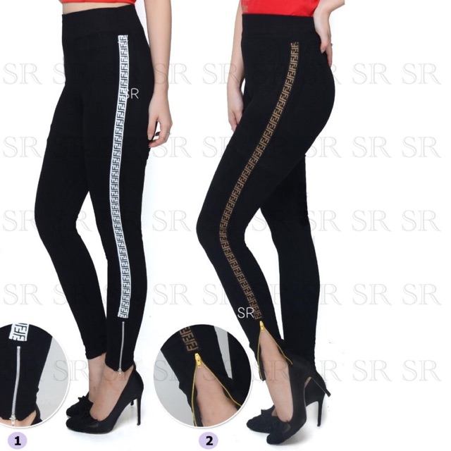 Legging List Pita Sleting Zipper Import Softkatun Melar Jumbo