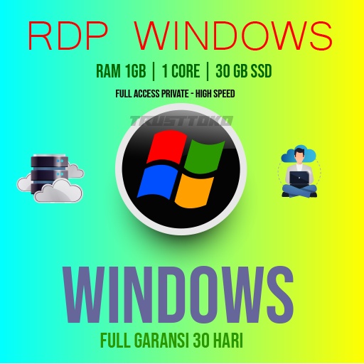 RDP WINDOWS RAM 1GB 1CPU FULL ADMINISTRATOR, FULL GARANSI 30 HARI