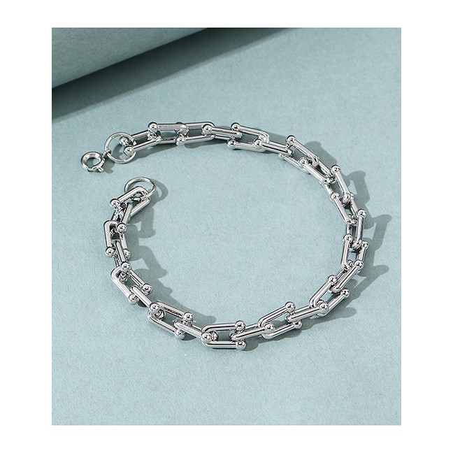 LRC Gelang Fashion Silver Thick Chain Alloy Hollow Mens Bracelet Y64702