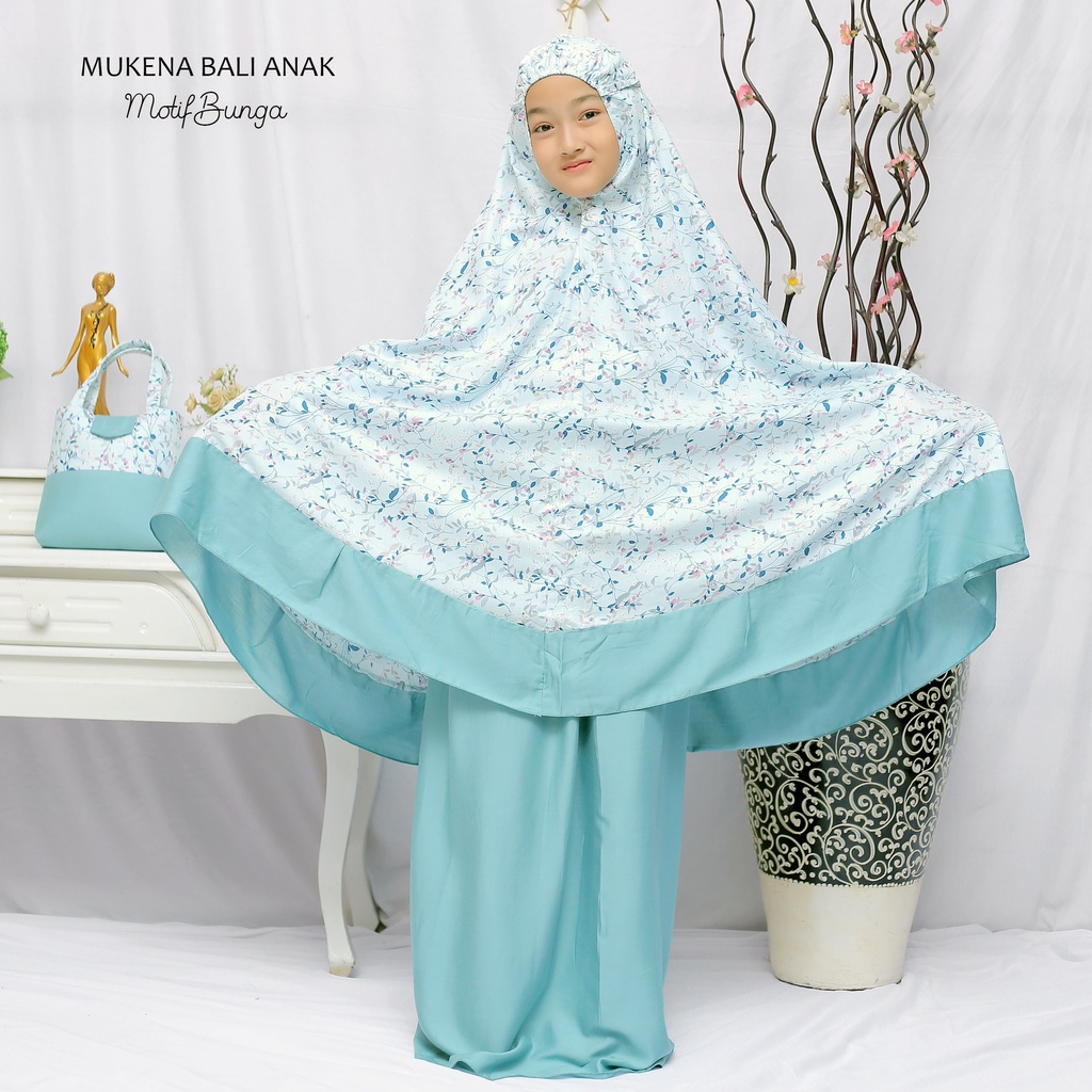 Mukena Anak Rayon Bali Motif Bunga (Usia 6-12 Tahun)