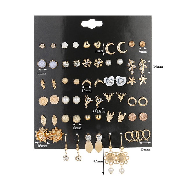 LRC Anting Set Fashion Yellow Crystal Love Moon And Diamond Moose Antler Earring Set D73682