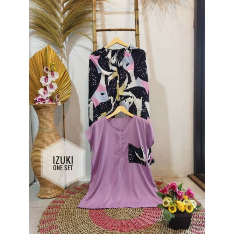 Izuki one set | Setelan piyama rayon lengan pendek celana panjang | busui friendly