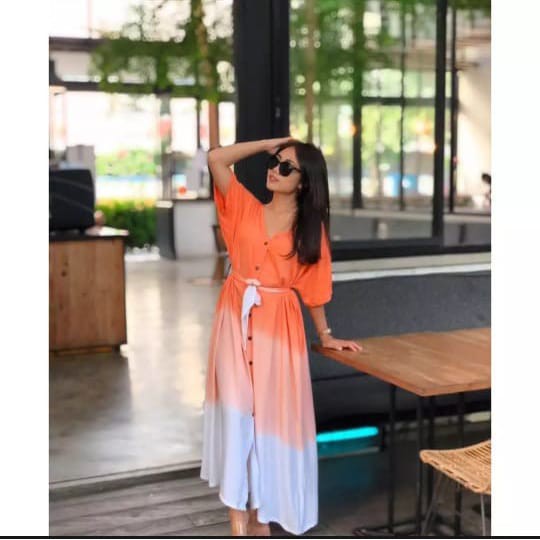 Dress Wanita Gradasi Tie Dye Bali, Leher V COD, Daster Wanita