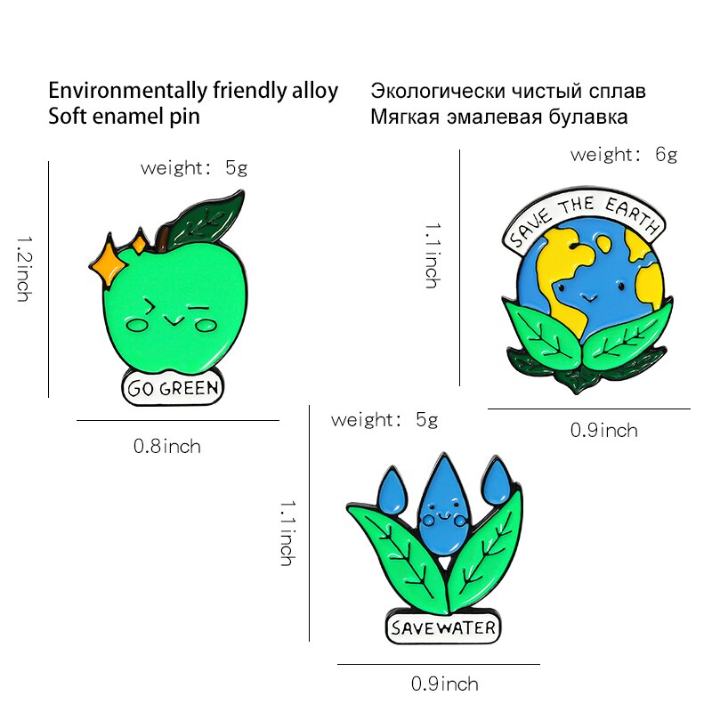 Bros Pin Enamel Desain Save the Earth Warna Hijau Untuk Hadiah Anak