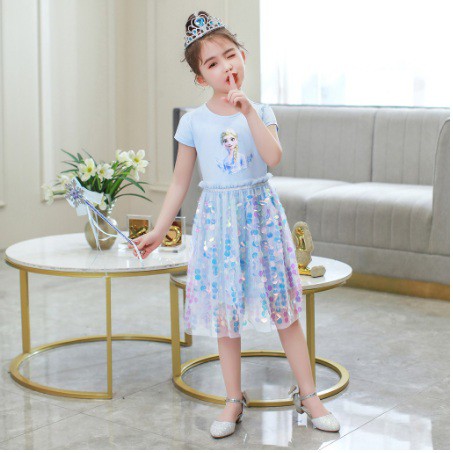 DRESS ELSA ANNA FROZEN kaos sequin import