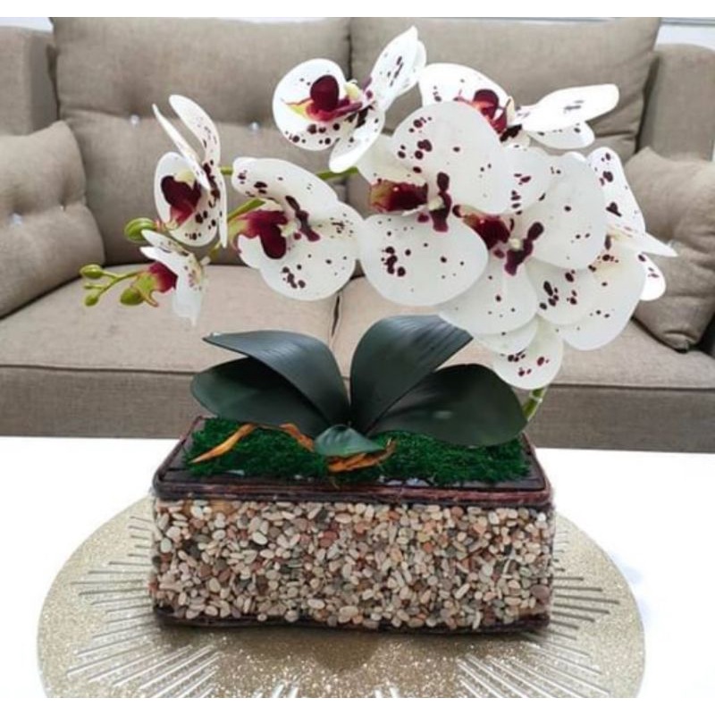 anggrek latex set vas/HOME decor bunga anggrek latex/shabic bunga palsu/anggrek bulan latek/bunga me