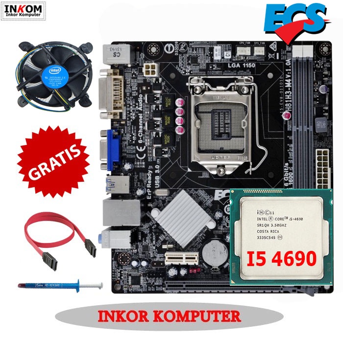 Paket Mobo LGA 1150 H81 Ecs + PROCESSOR INTEL CORE i5