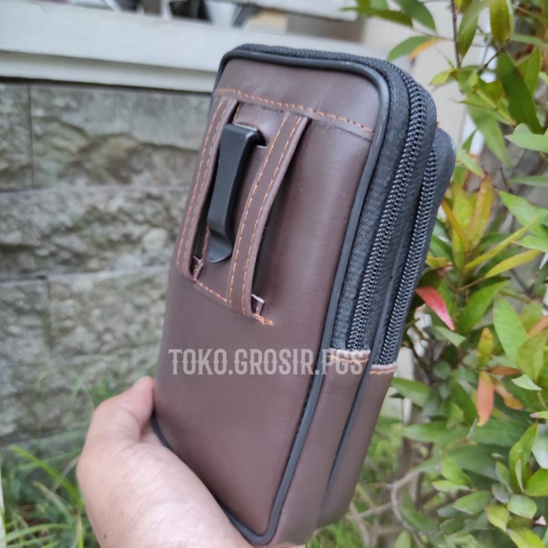 Tas Tempat Hp Pinggang Premium | Tas Hp Pinggang 3 Slot Sling Phone Kulit Sintetis