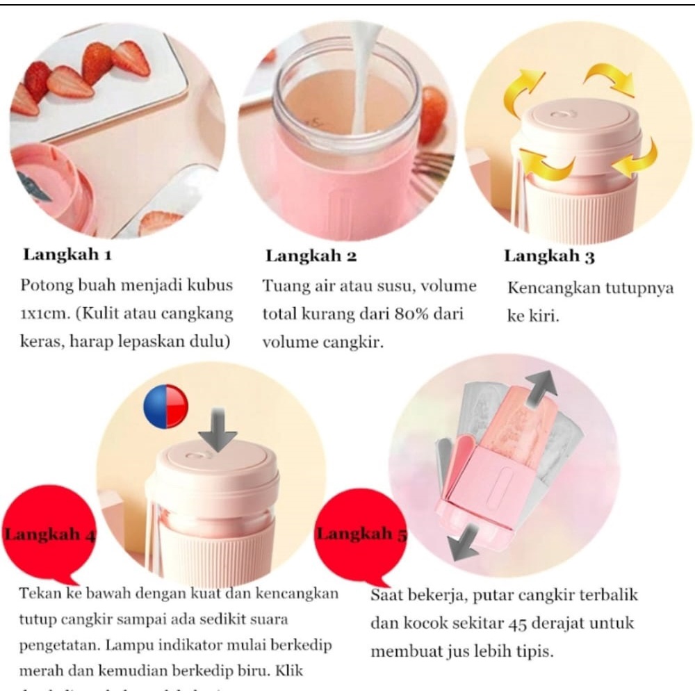 Mini Portable Juicer Cup  300ML Rechargerable -  Blender Jus buah USB dengan 4 mata pisau