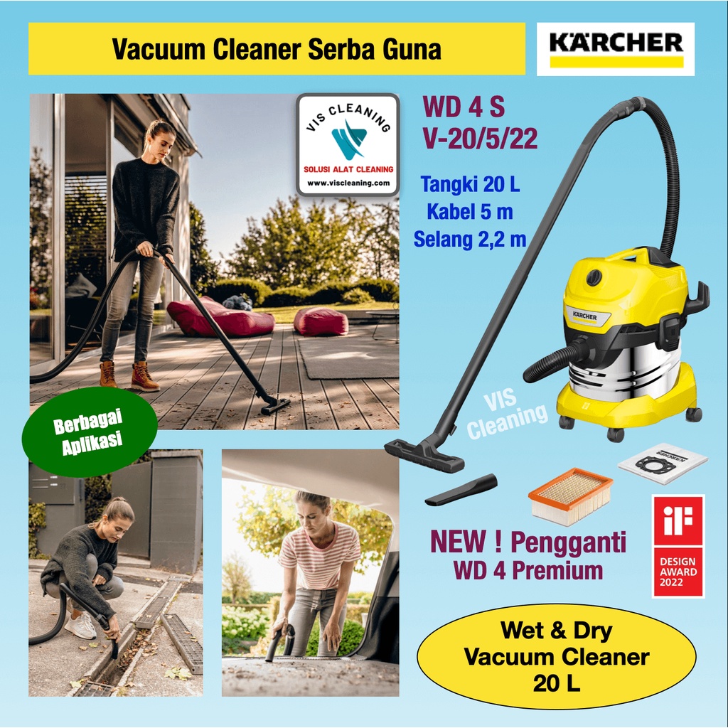 Vacuum Cleaner Karcher WD 4 S V-20/5/22 (Wet &amp; Dry 20 Liter)