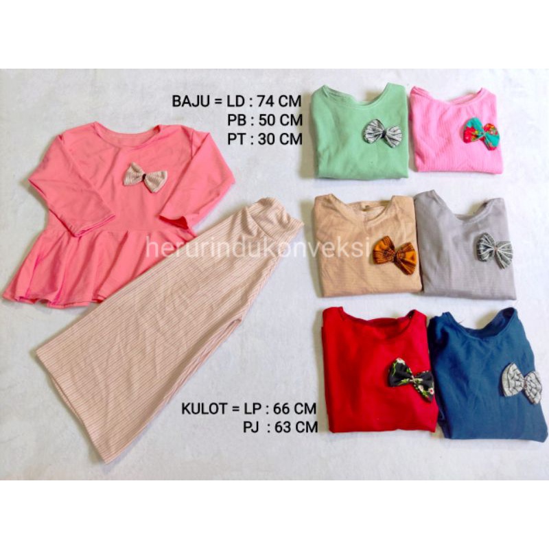 SETELAN kulot peplum tangan panjang L 6-8 thn/setelananak/setcel