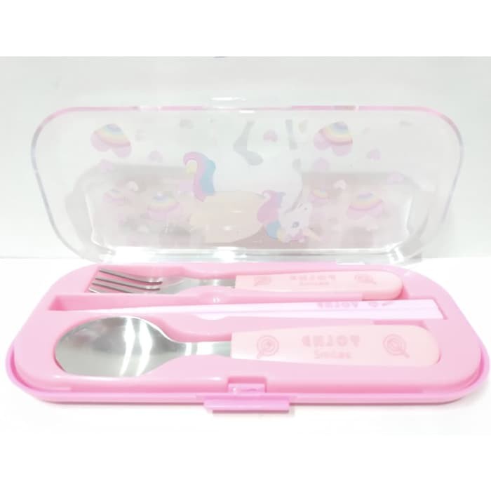 Dijual Unicorn Sendok Garpu Sumpit Alat Makan Anak Perempuan Warna Pink Limited