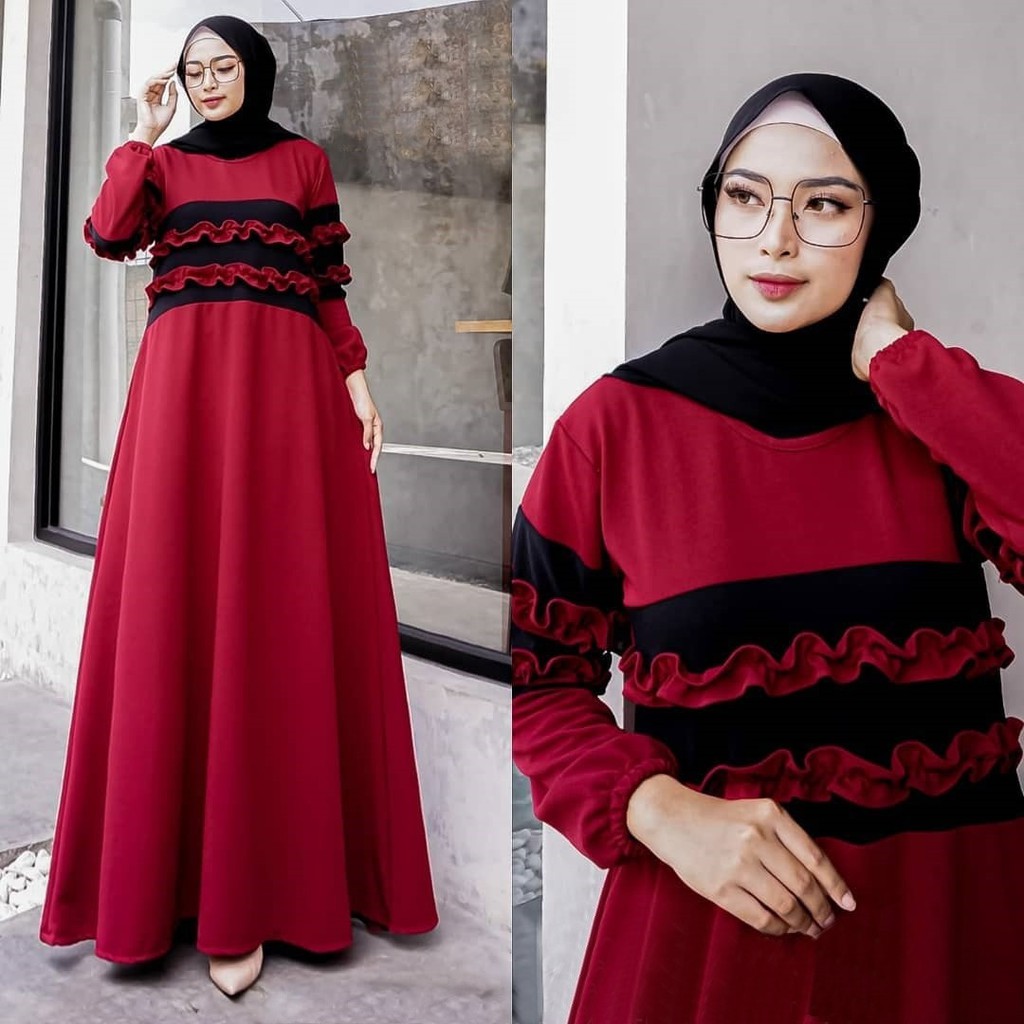 Baju Gamis Muslim Terbaru 2020 2021 model Baju Pesta Wanita kekinian Bahan Corneli Kekinian gaun