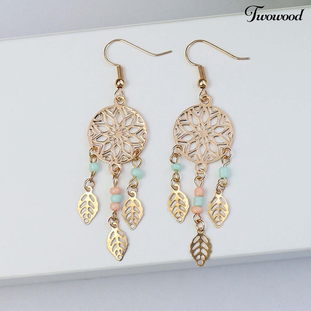 1 Pasang Anting Hook Model Hollow Aksen Manik-Manik Warna-Warni Gaya Bohemian Vintage Untuk Pesta