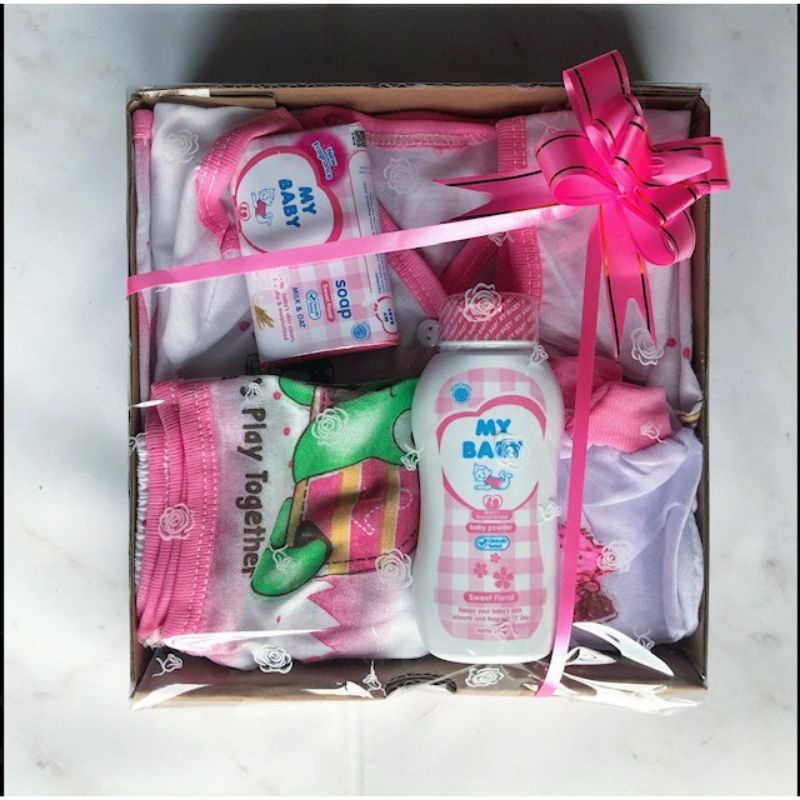 Paket hampers set hadiah sambang anak bayi baby newborn baru lahir cewek atau cowok / unisex-Utama pink