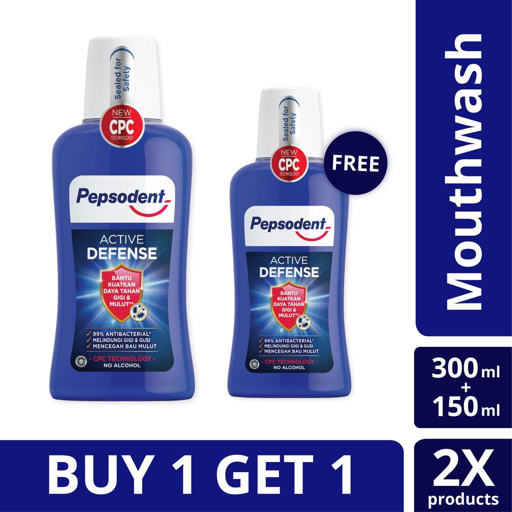 Jual BUY 1 PEPSODENT MOUTHWASH ACTIVE DEFENSE 300ML FREE Pepsodent Mouthwash Active Defense