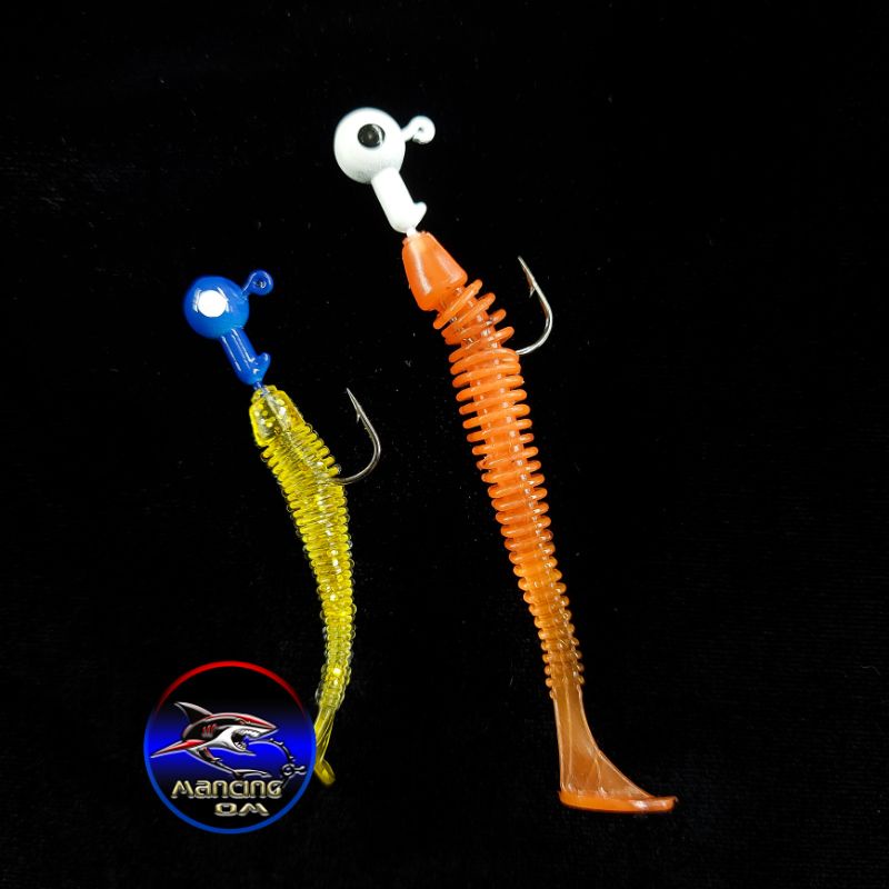 umpan soft lure dengan mata pancing jig head(3.5 gr) dan soft lure(5cm)
