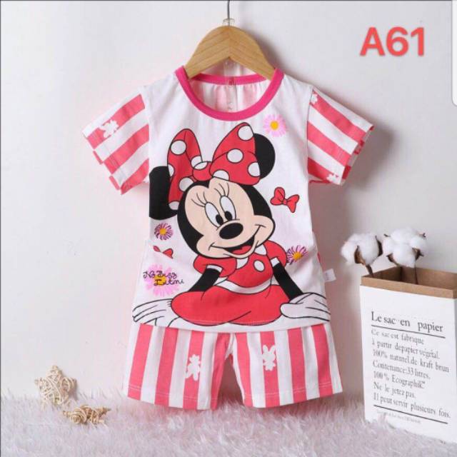 Baju Setelan Baby Girls Minnie Mouse Pink